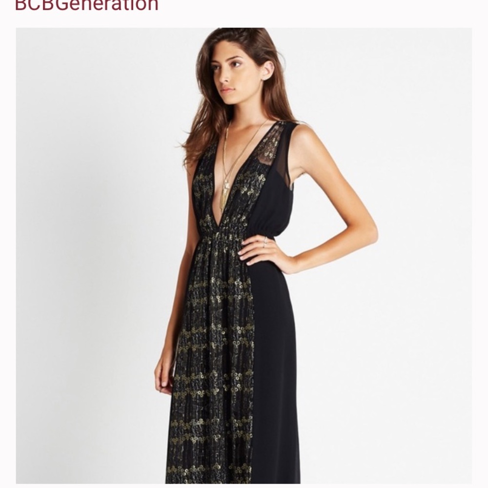 BCBGeneration Black/Gold Maxi Dress XS